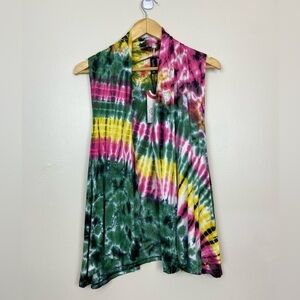 NWT SACRED THREADS OPEN FRONT ONE SIZE TIE DYE SLEEVELESS CARDIGAN VEST FLOWY